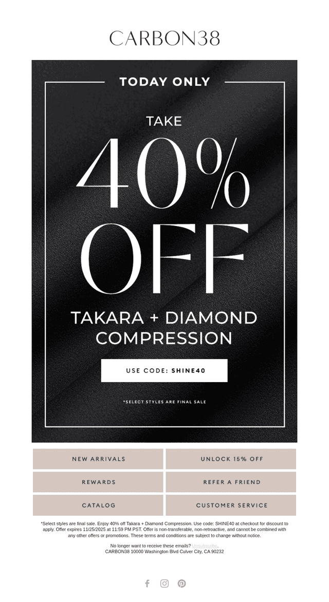 TODAY ONLY: 40% off Takara + Diamond