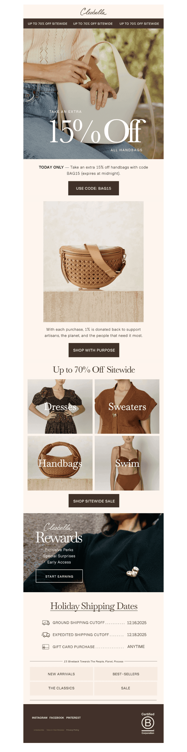 ‼️ Extra 15% Off Handbags —
