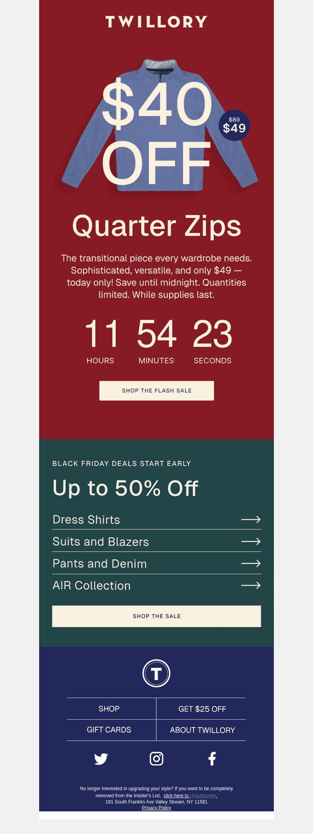 $40 OFF Quarter Zips, one day only