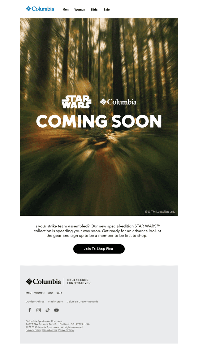 Columbia Sportswear email from Tue, Nov 25, 2025