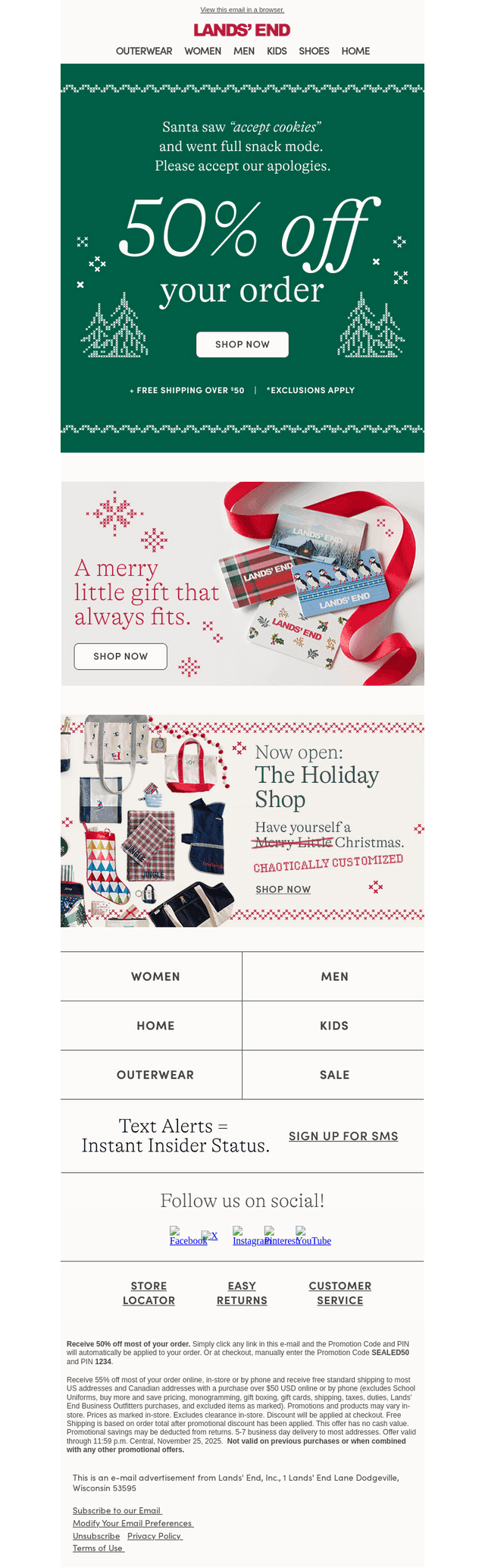 Lands' End email from Tue, Nov 25, 2025