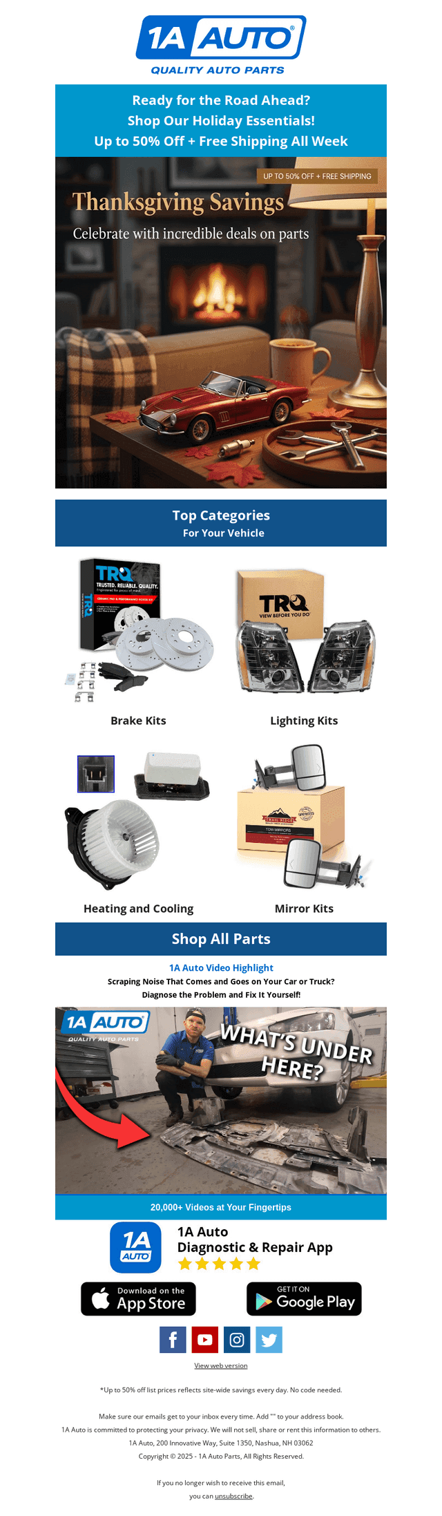 1A Auto Parts email from Wed, Nov 26, 2025