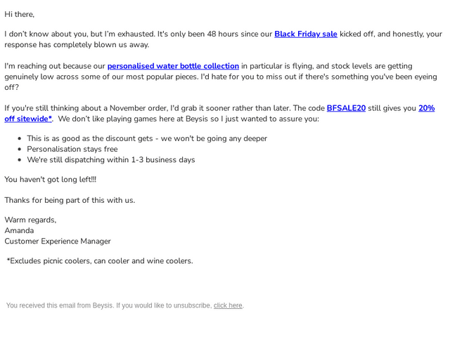 Re: Your Beysis Order 11.2025