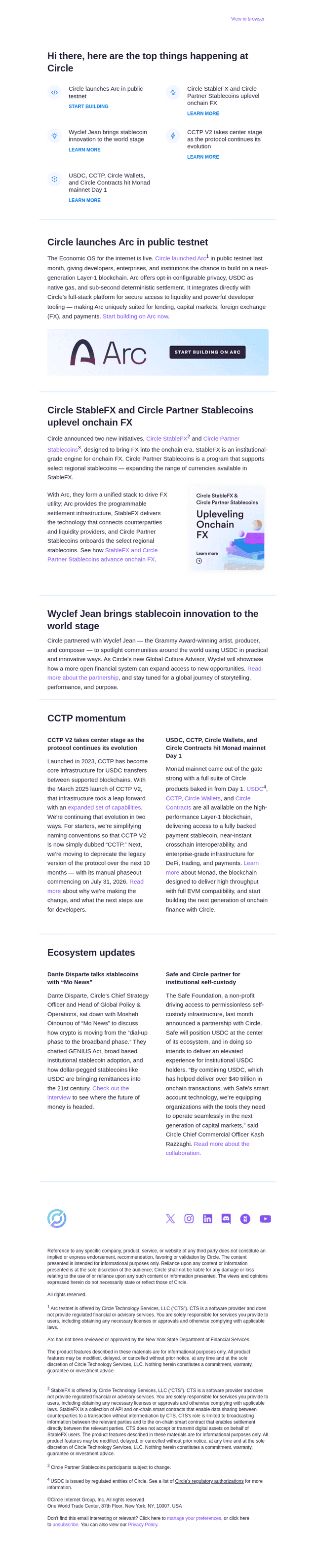 Circle email from Wed, Nov 26, 2025