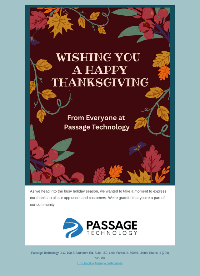 Passage Technology email from Wed, Nov 26, 2025