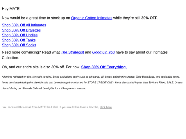 30% OFF UNDIES + BRAS