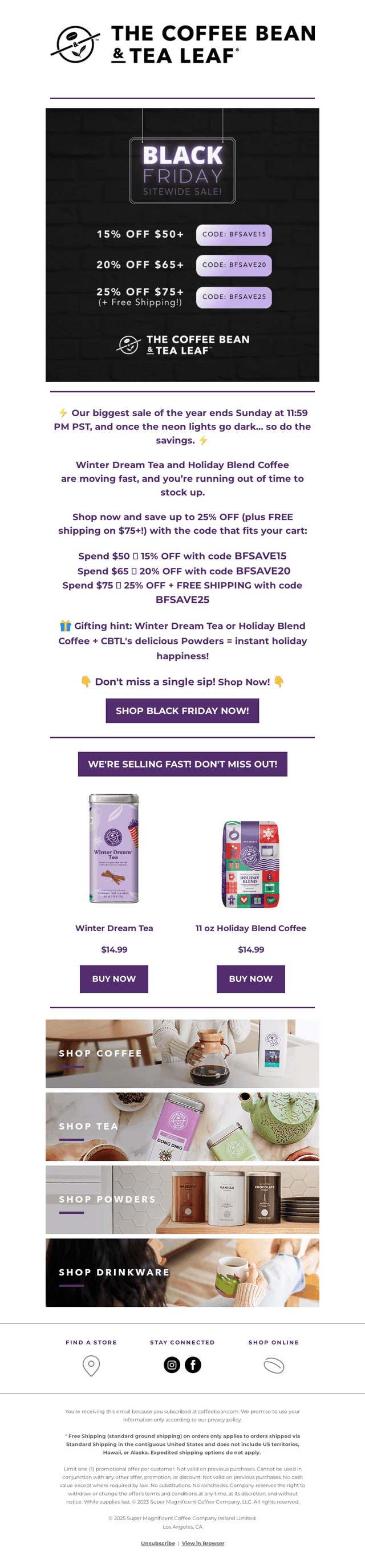 The Coffee Bean & Tea Leaf email from Wed, Nov 26, 2025