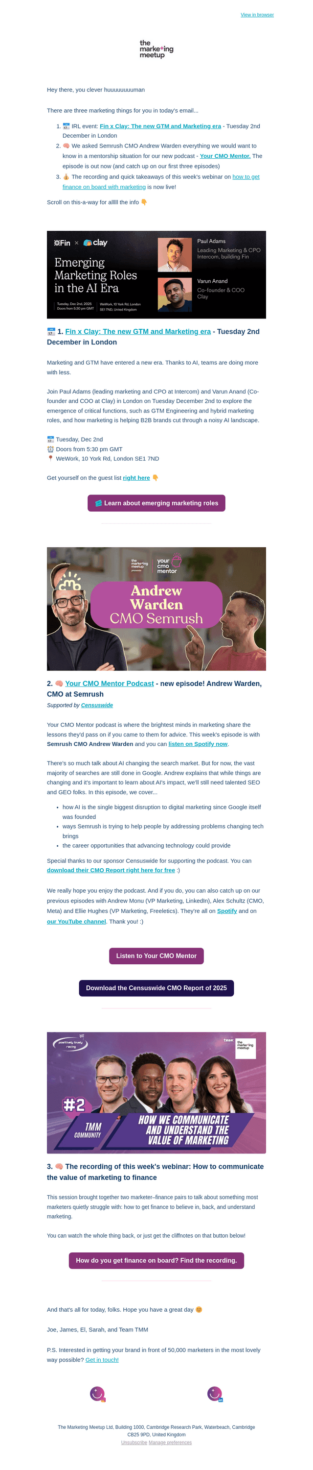 The Marketing Meetup email from Thu, Nov 27, 2025