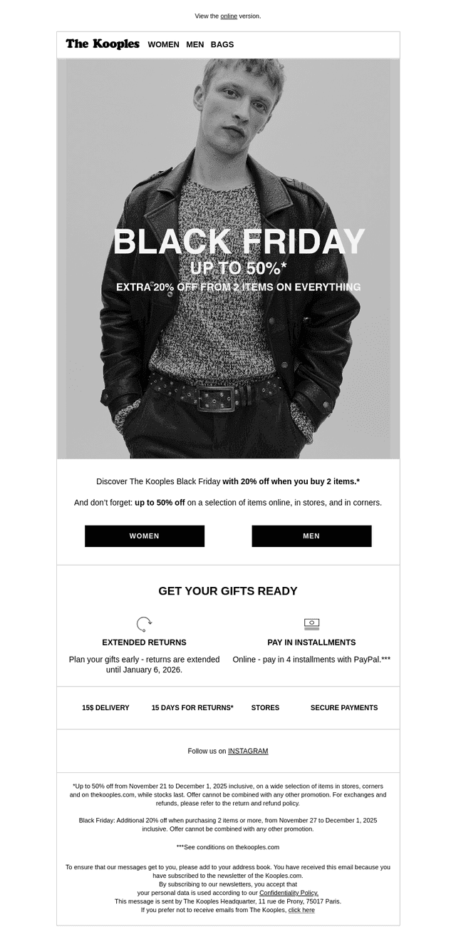 Black Friday | Extra 20% off from 2 items on everything