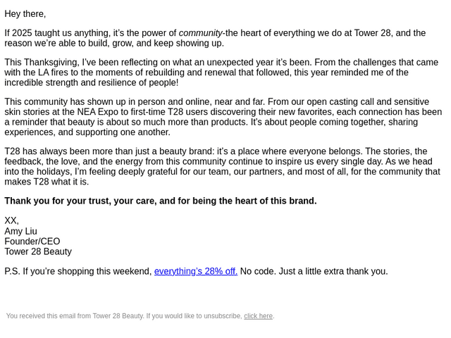 Tower 28 Beauty email from Thu, Nov 27, 2025