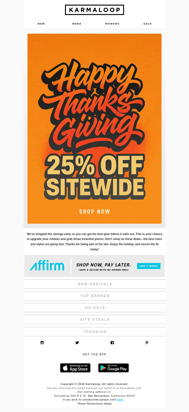 Karmaloop email from Thu, Nov 27, 2025