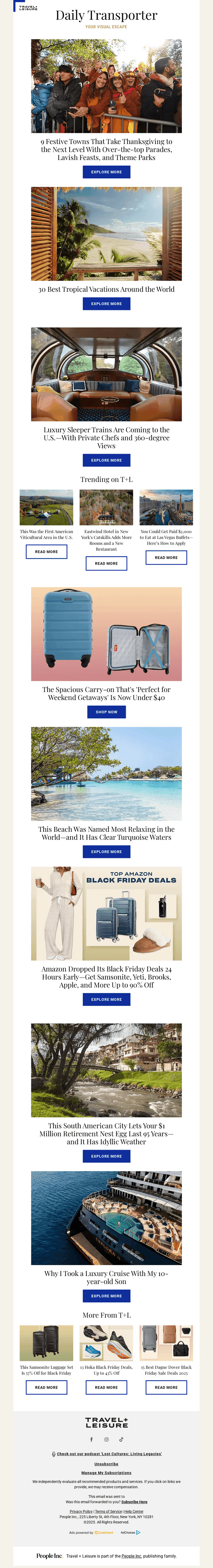 Travel + Leisure email from Fri, Nov 28, 2025