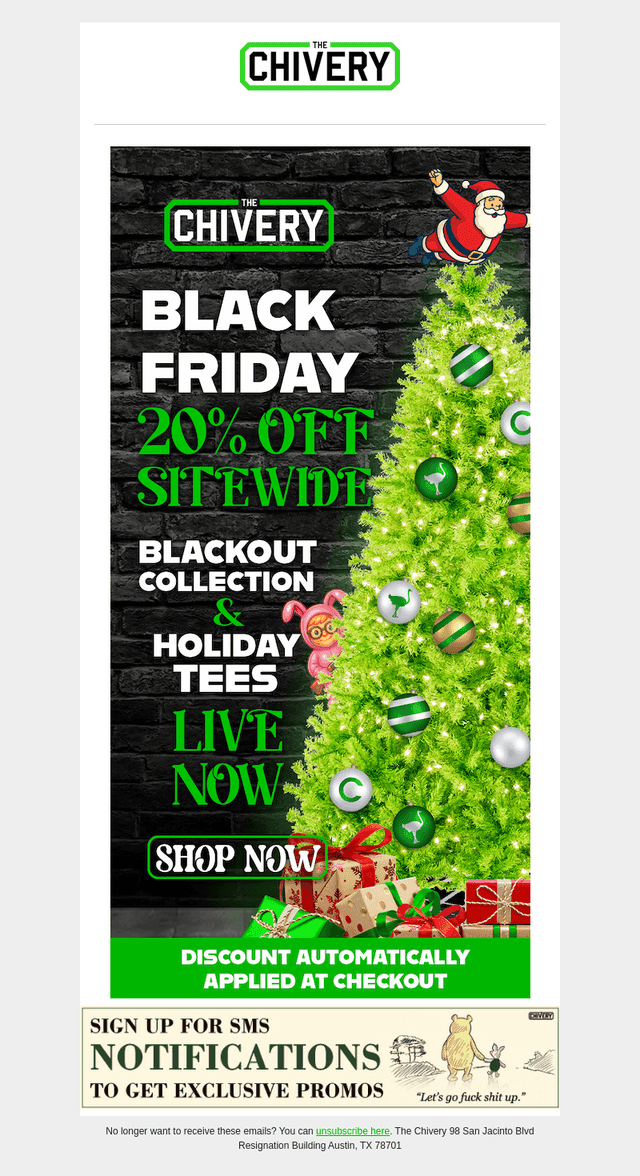 Black Friday = 20% Off Everything