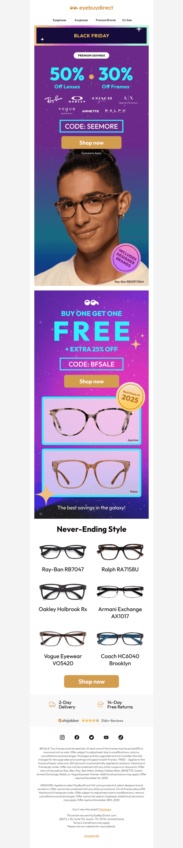 50% Off Lenses + 30% Off Designer Frames ⚡🖤