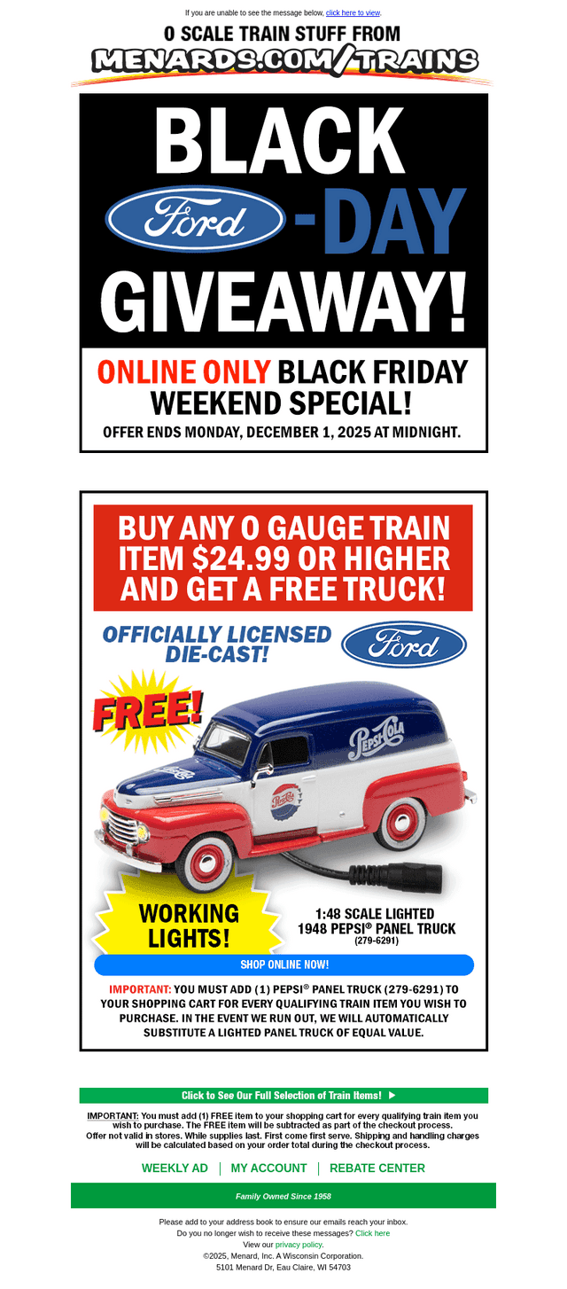 Menards email from Fri, Nov 28, 2025