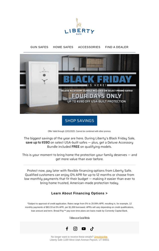 Liberty Safe email from Fri, Nov 28, 2025