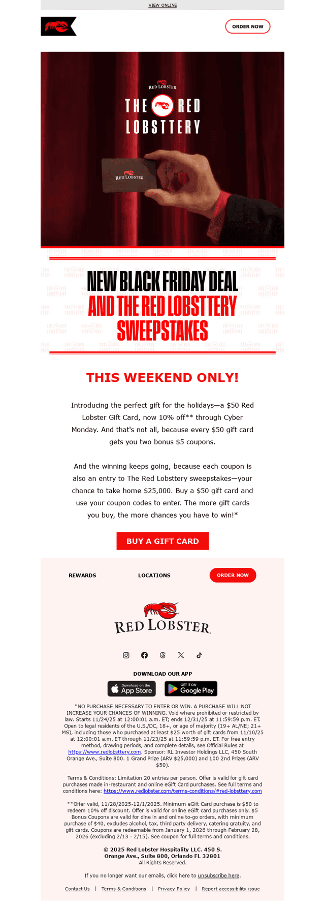 Red Lobster email from Fri, Nov 28, 2025
