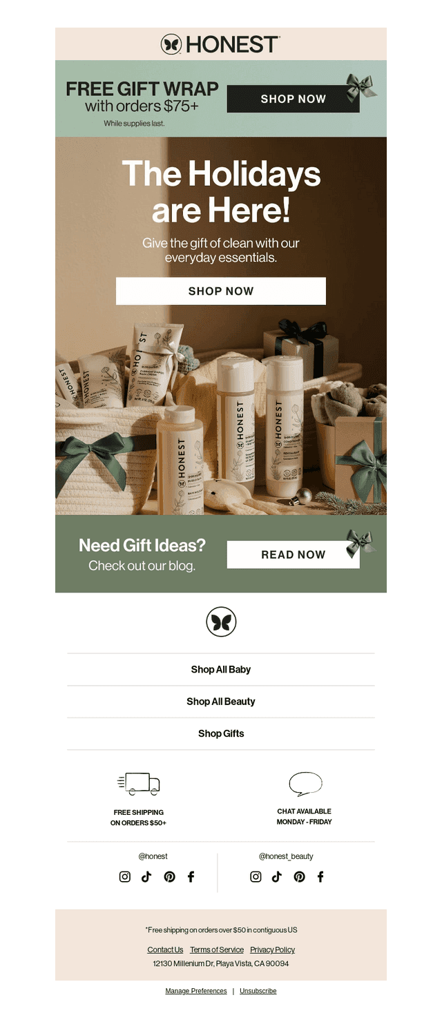 Honest Company email from Sat, Nov 29, 2025