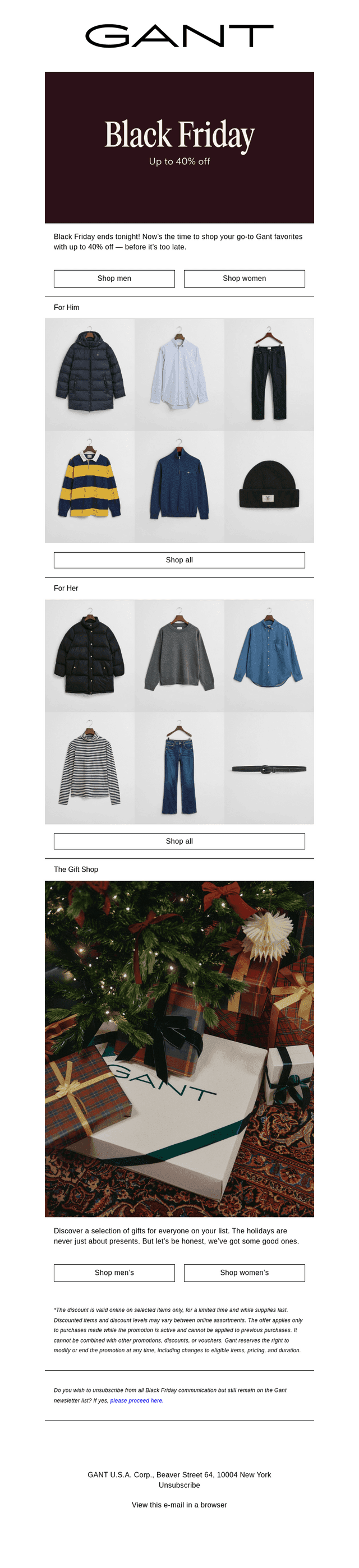 Up to 40% off ends tonight