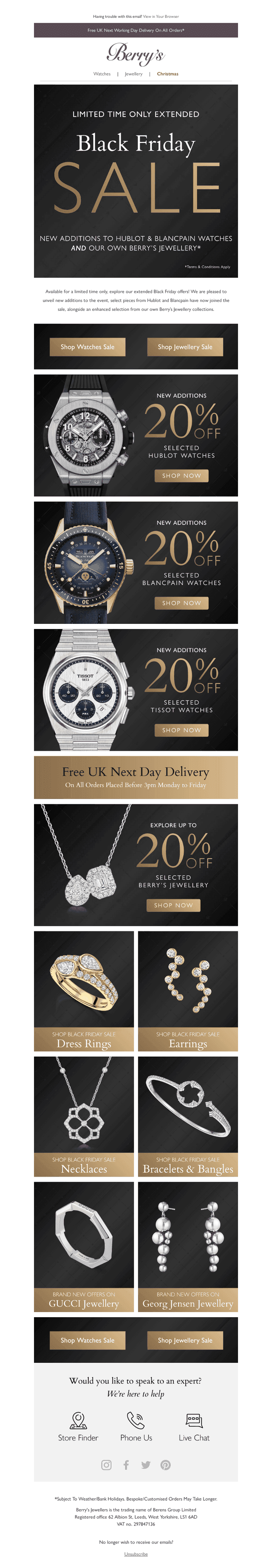 Berry's Jewellers email from Sun, Nov 30, 2025