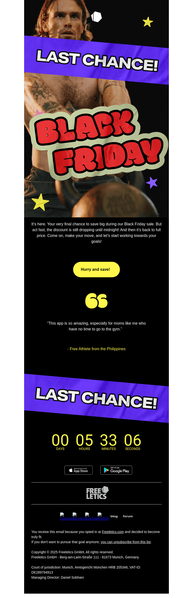 Freeletics email from Sun, Nov 30, 2025