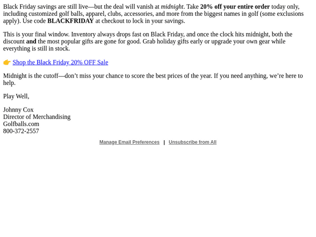 Golfballs email from Sun, Nov 30, 2025
