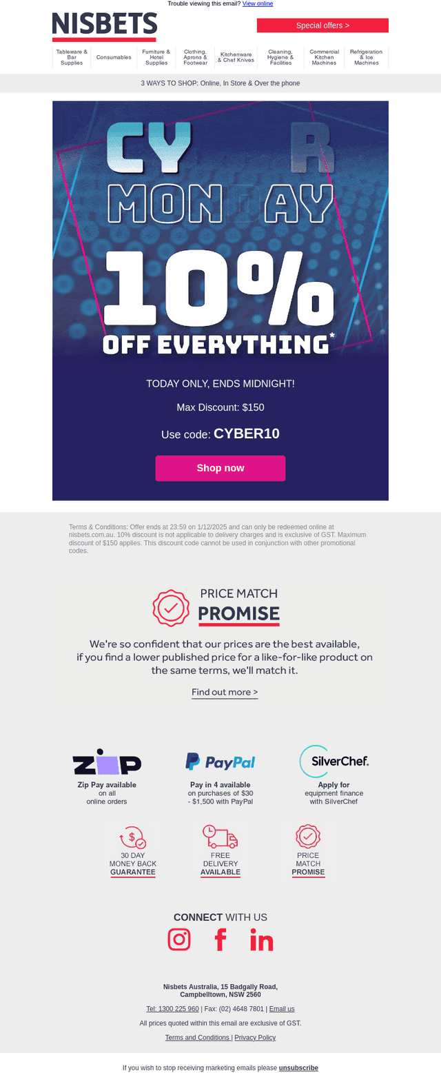 Today only - extra 10% off everything this Cyber Monday