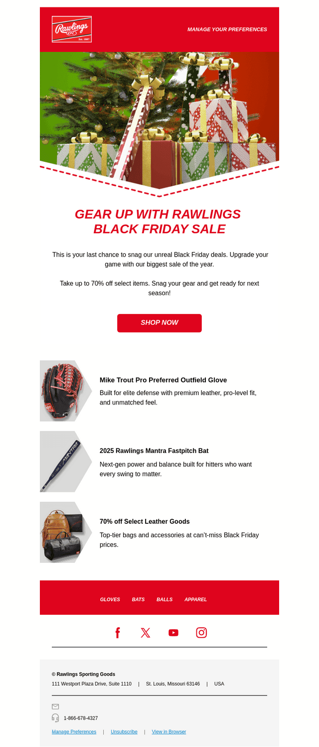 Rawlings Sporting Goods email from Sun, Nov 30, 2025