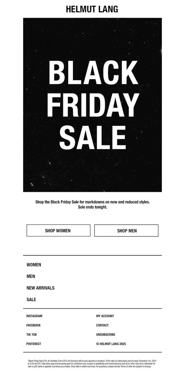 HELMUT LANG email from Mon, Dec 1, 2025