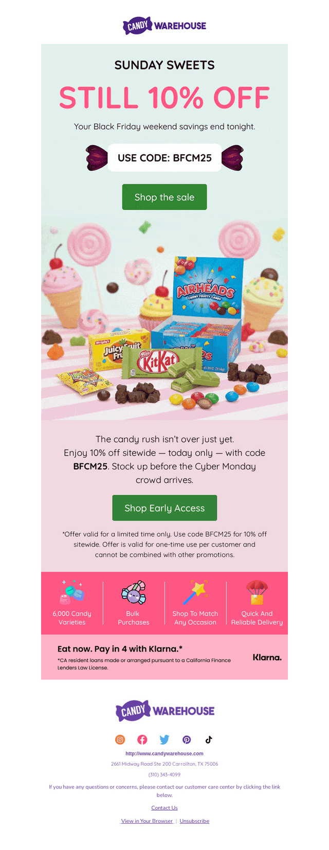 CandyWarehouse email from Mon, Dec 1, 2025