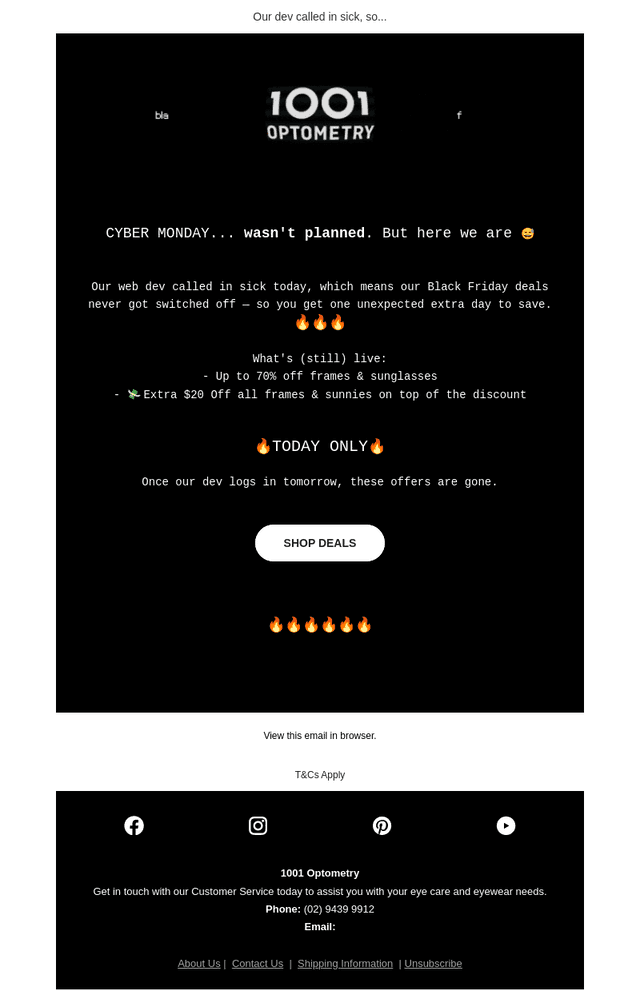 1001 Optical email from Mon, Dec 1, 2025