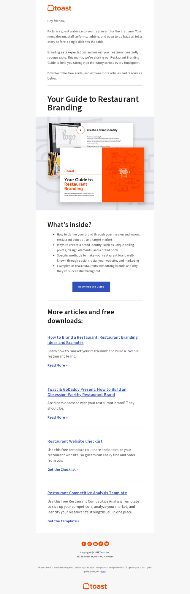 Toast email from Mon, Dec 1, 2025