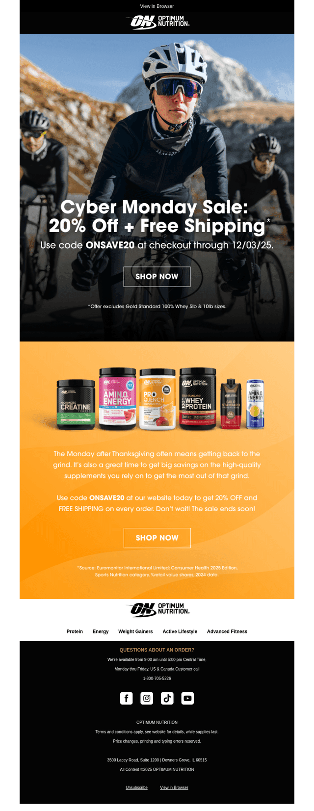 Optimum Nutrition email from Mon, Dec 1, 2025