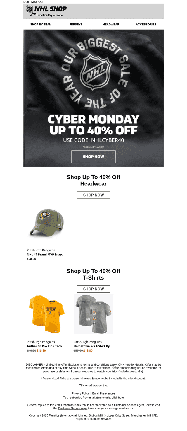 NHL email from Mon, Dec 1, 2025
