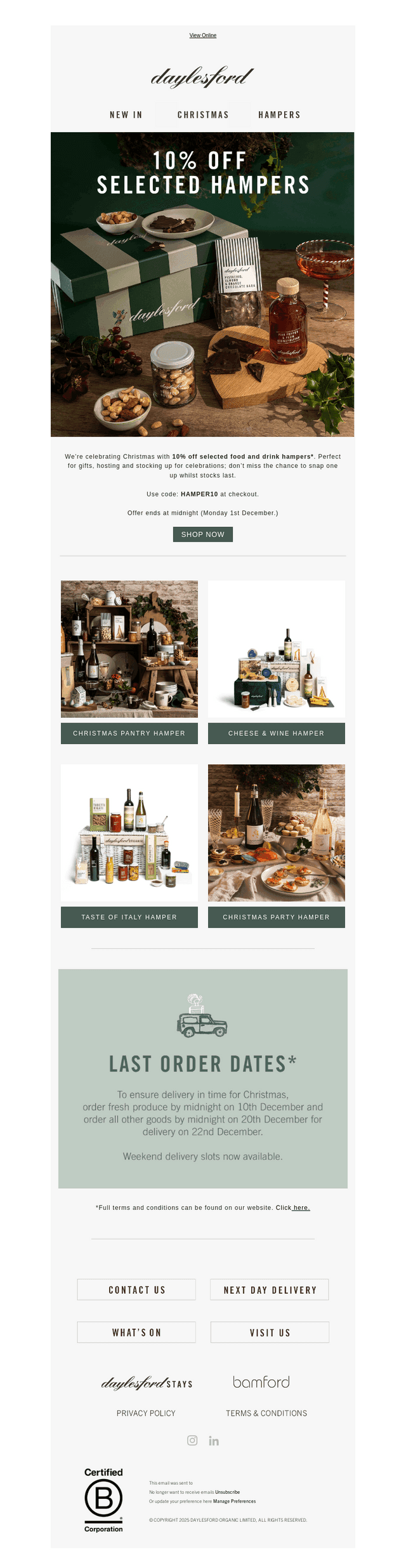 Ends midnight | 10% Off Selected Hampers