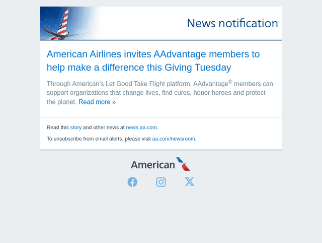 American Airlines email from Mon, Dec 1, 2025