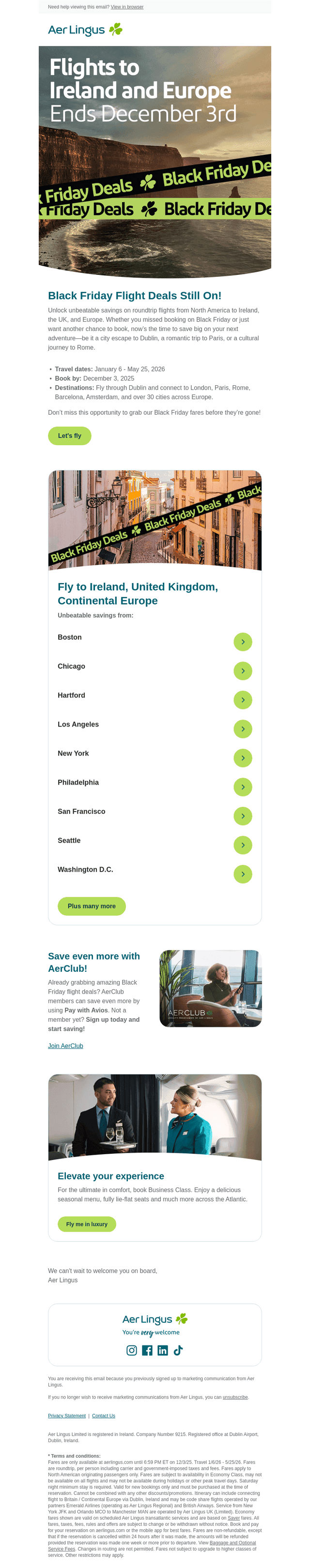 Aer Lingus email from Mon, Dec 1, 2025