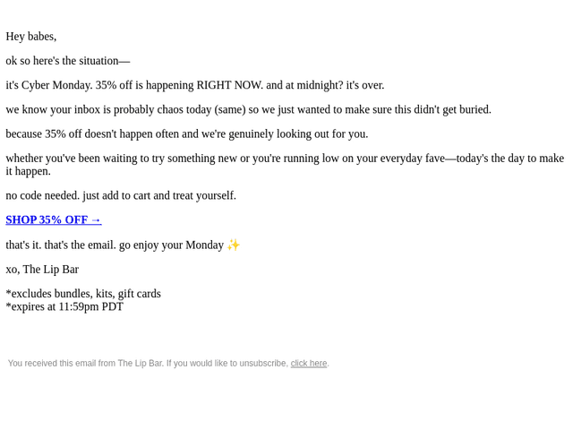 The Lip Bar email from Mon, Dec 1, 2025