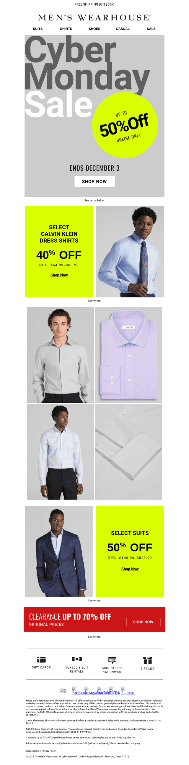 Men's Wearhouse email from Mon, Dec 1, 2025