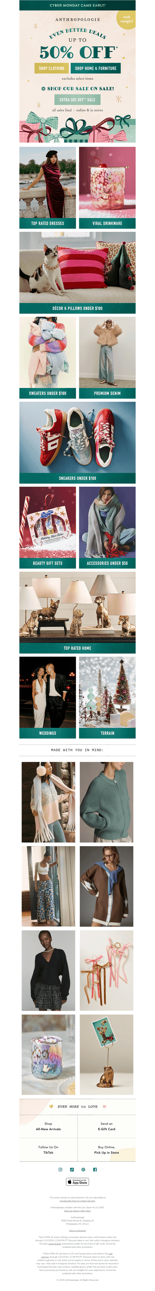 Anthropologie email from Mon, Dec 1, 2025