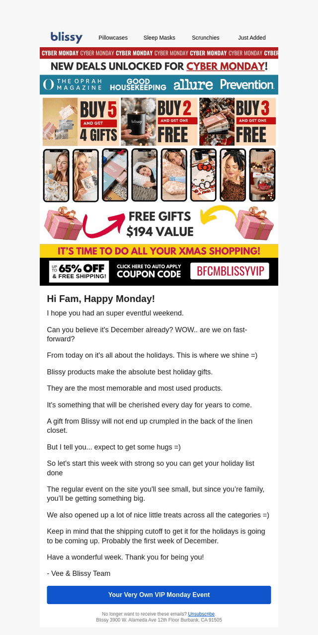 Bliss email from Mon, Dec 1, 2025