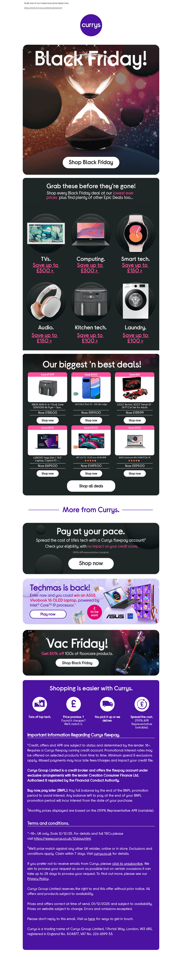 Currys email from Mon, Dec 1, 2025