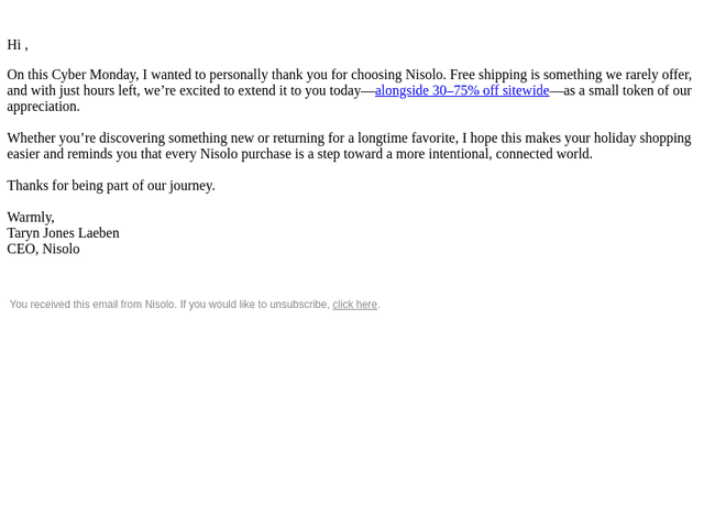 Nisolo email from Mon, Dec 1, 2025