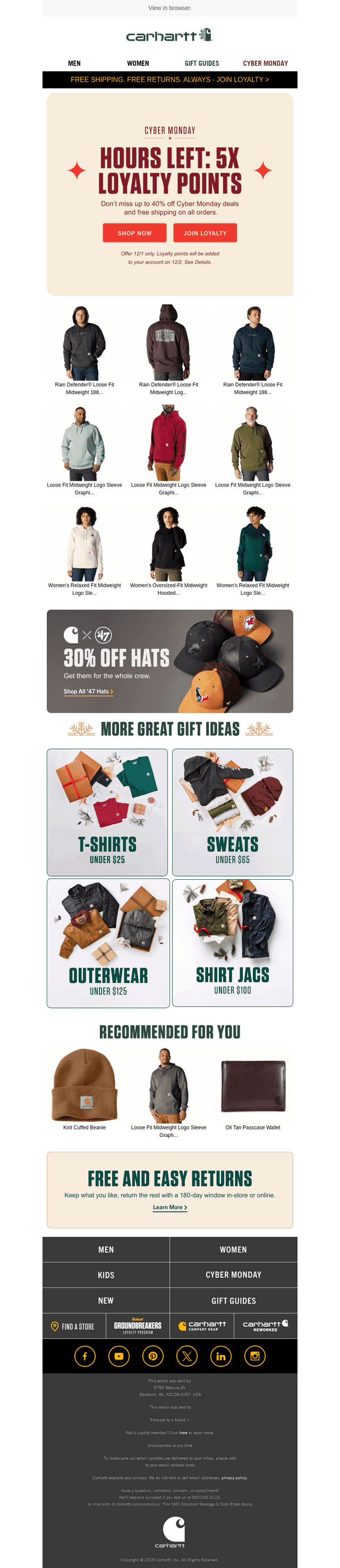 Carhartt email from Mon, Dec 1, 2025