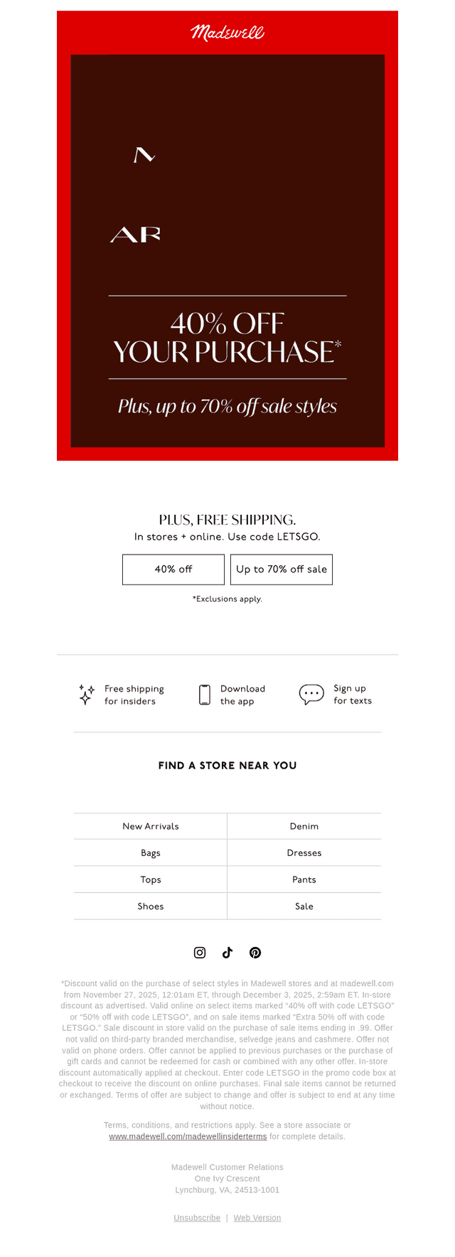 ENDS TOMORROW: 40% off your purchase