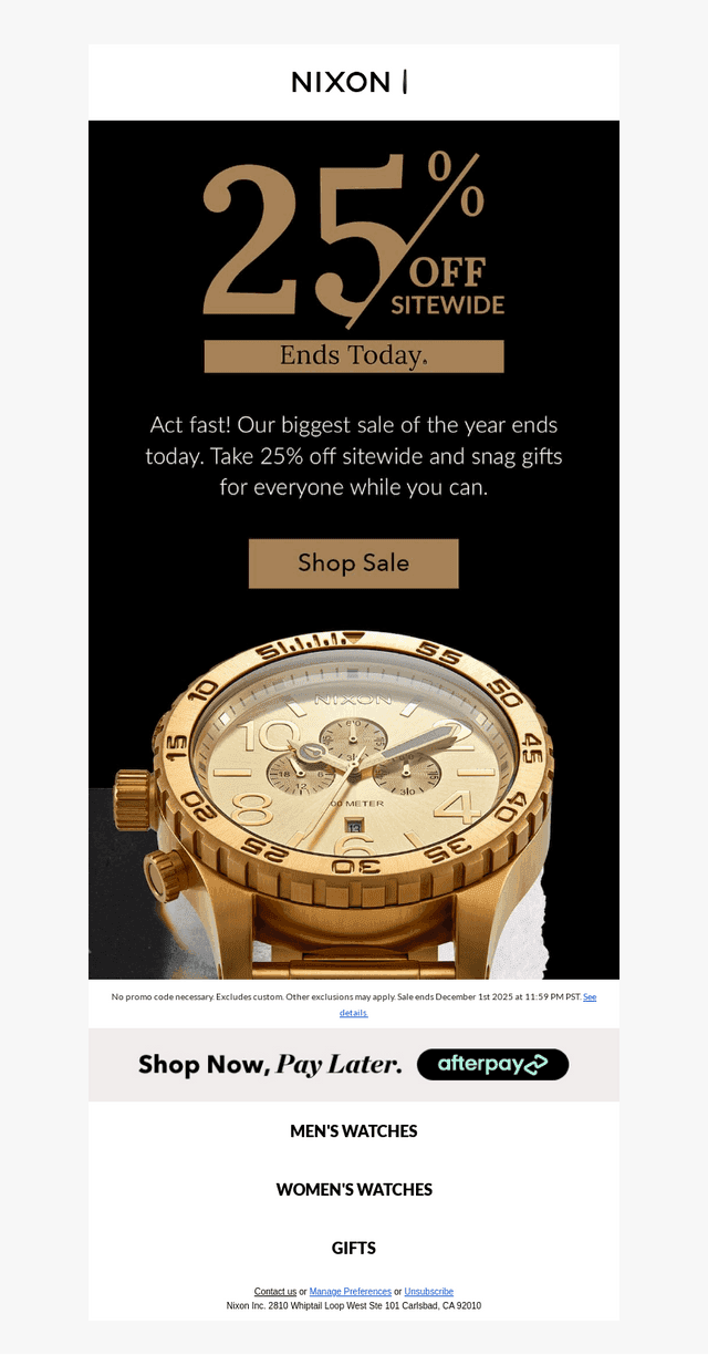 Final Hours For 25% Off Sitewide