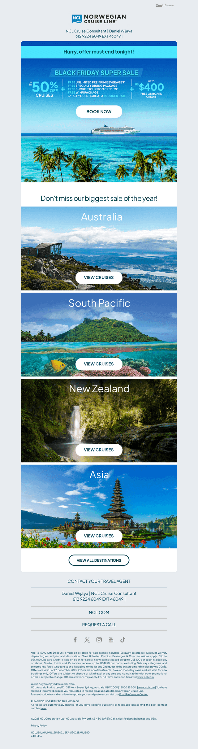 Norwegian Cruise Line email from Tue, Dec 2, 2025