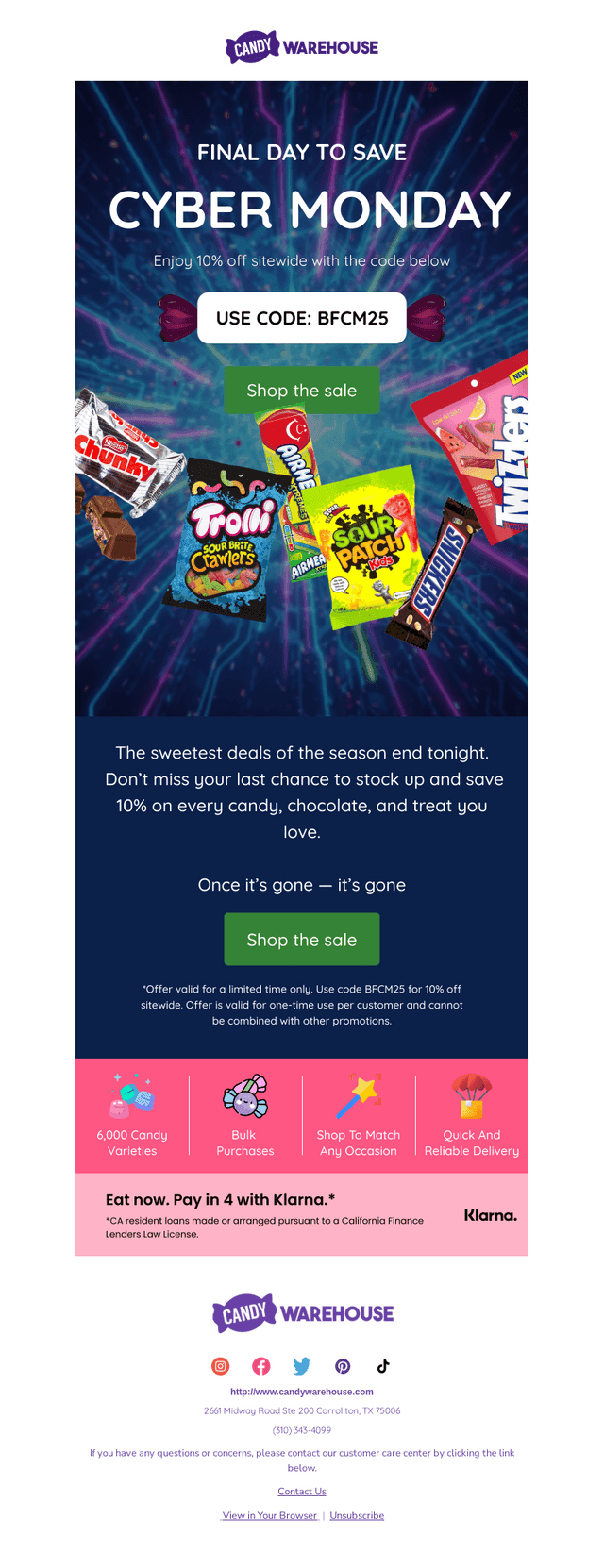 CandyWarehouse email from Tue, Dec 2, 2025