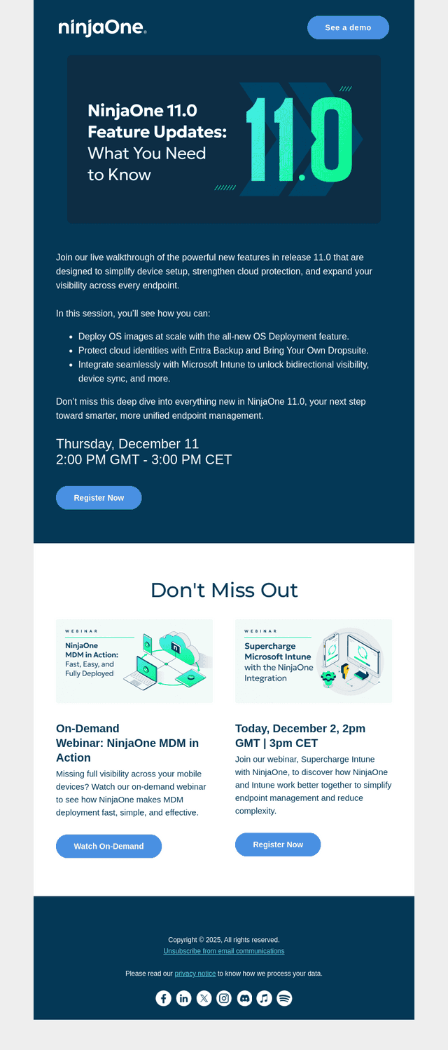 NinjaOne email from Tue, Dec 2, 2025