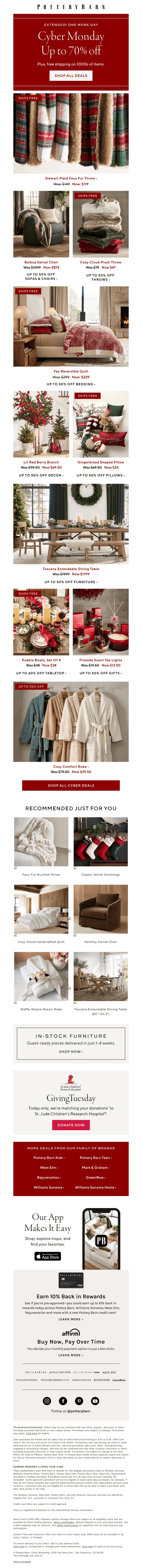 Pottery Barn email from Tue, Dec 2, 2025